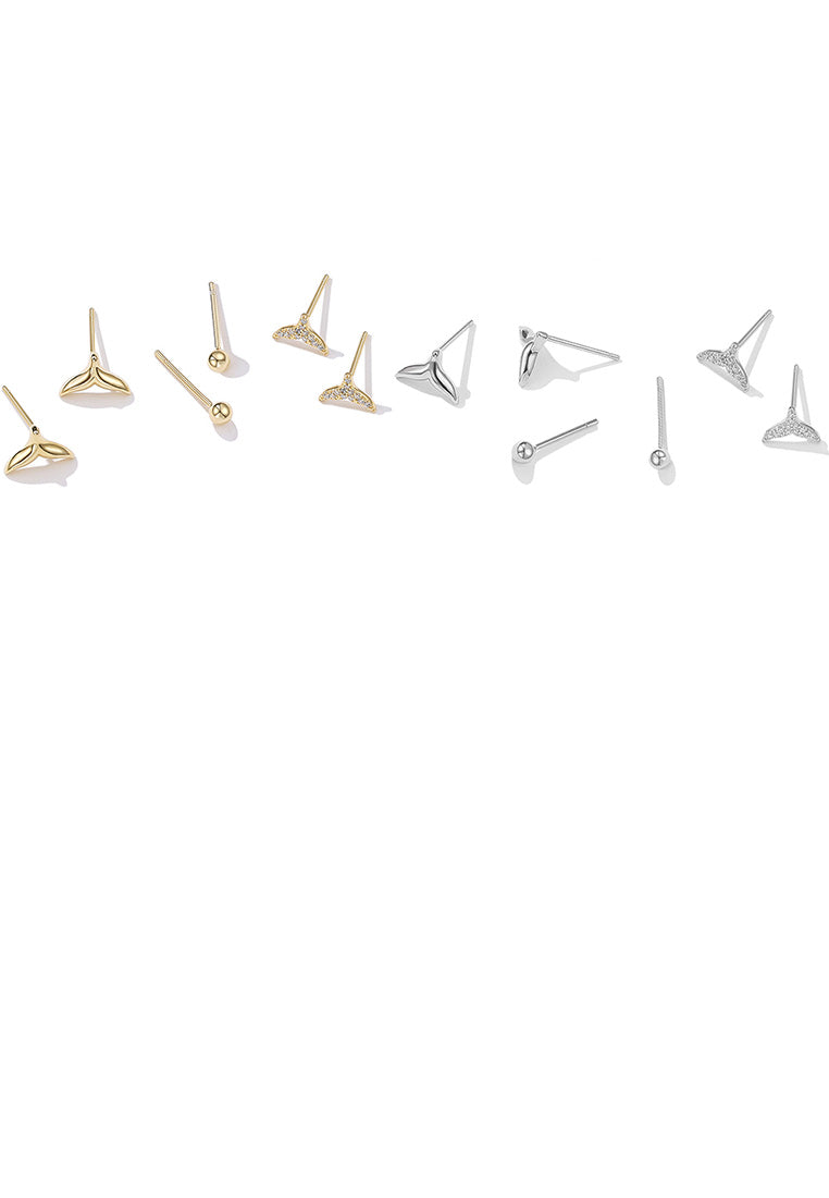 925 Sterling Silver Fashion Simple Fishtail Three-Piece Earrings with Cubic Zircon