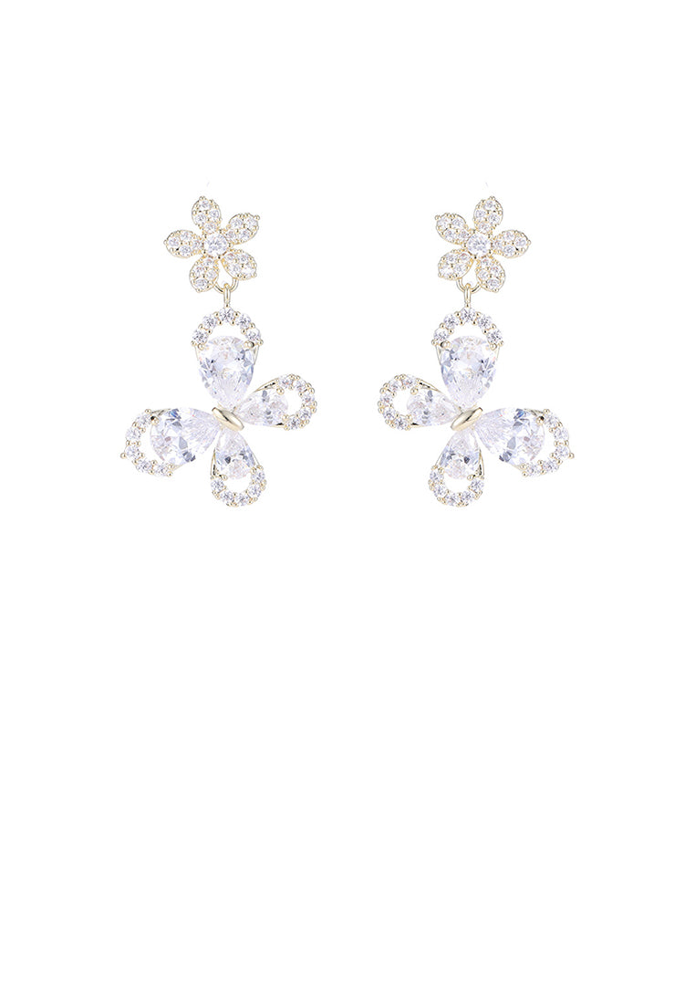 Sweet Brilliant Plated Gold Flower Butterfly Stud Earrings with Cubic Zirconia - Luxurious Look