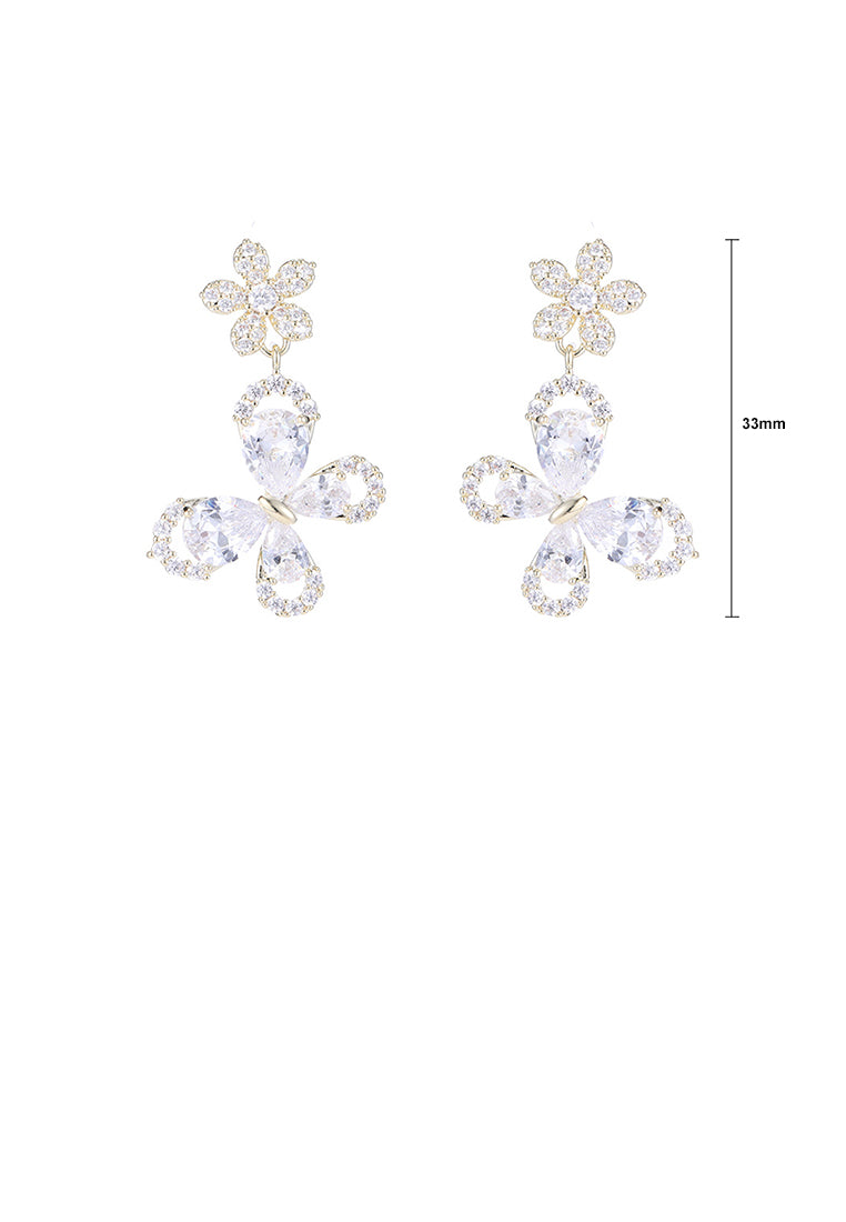 Sweet Brilliant Plated Gold Flower Butterfly Stud Earrings with Cubic Zirconia - Luxurious Look