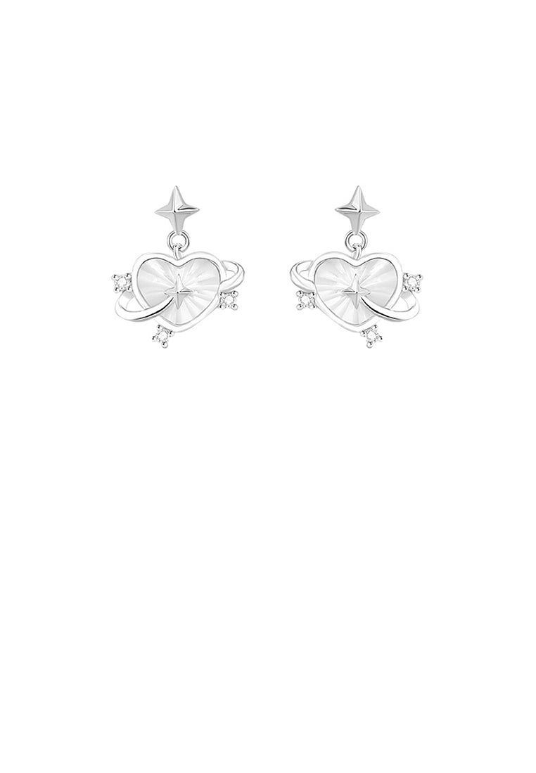 925 Sterling Silver Fashion Romantic Heart Shaped Planet Stud Earrings with Cubic Zirconia - Luxurious Look