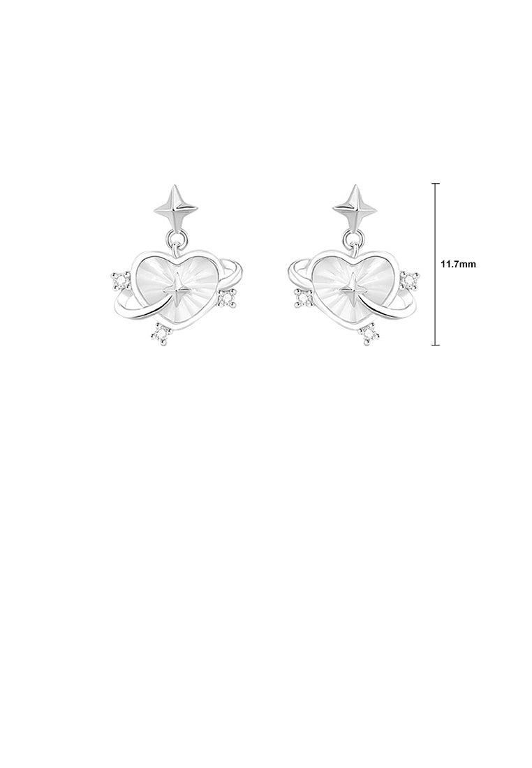 925 Sterling Silver Fashion Romantic Heart Shaped Planet Stud Earrings with Cubic Zirconia - Luxurious Look