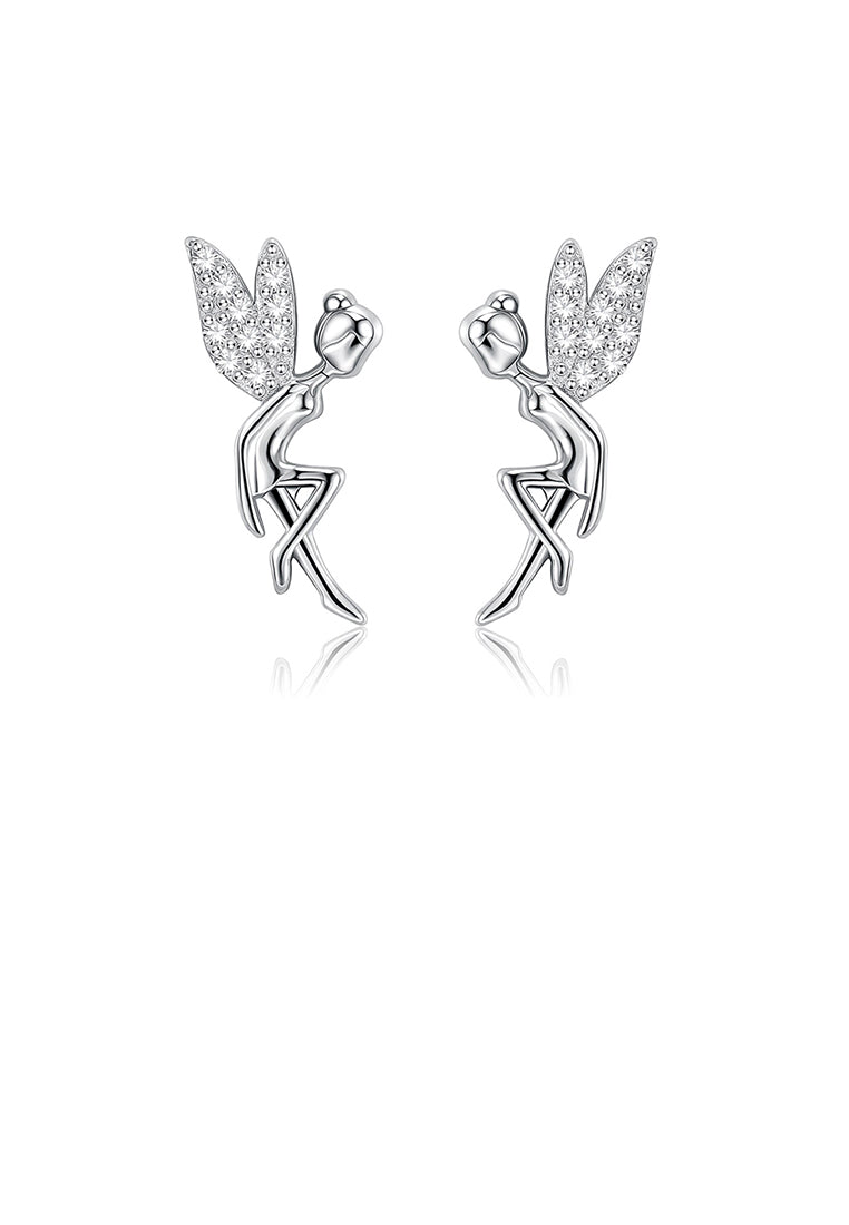 925 Sterling Silver Fashion Simple Flower Fairy Cubic Zirconia Stud Earrings - Luxurious Look
