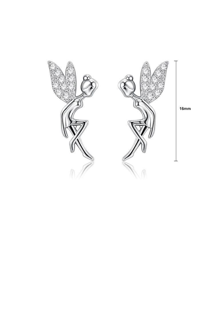 925 Sterling Silver Fashion Simple Flower Fairy Cubic Zirconia Stud Earrings - Luxurious Look