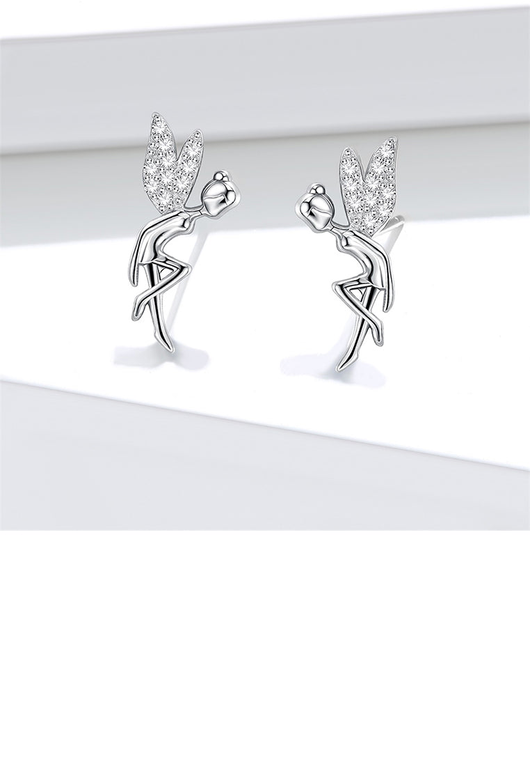 925 Sterling Silver Fashion Simple Flower Fairy Cubic Zirconia Stud Earrings - Luxurious Look