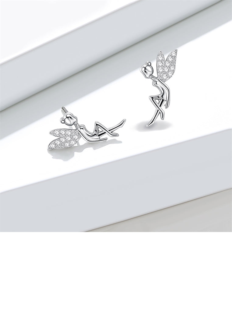 925 Sterling Silver Fashion Simple Flower Fairy Cubic Zirconia Stud Earrings - Luxurious Look