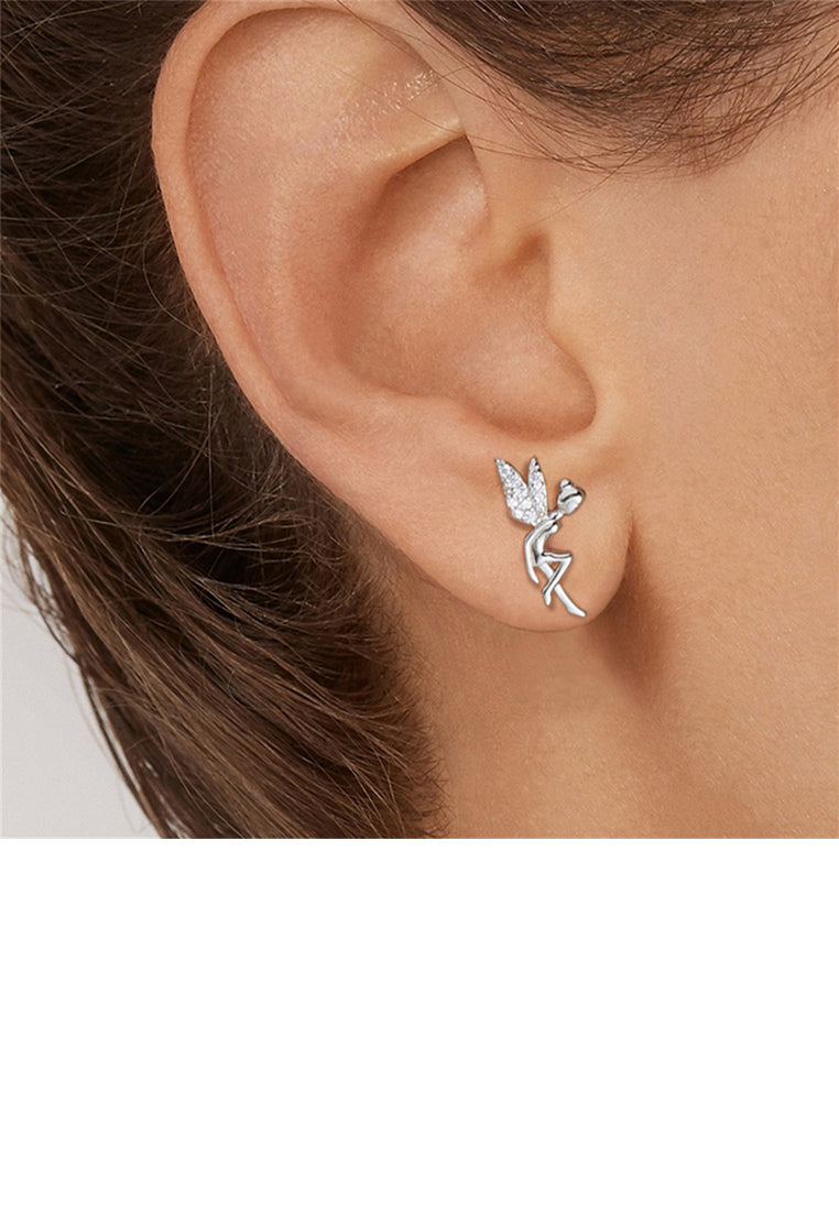925 Sterling Silver Fashion Simple Flower Fairy Cubic Zirconia Stud Earrings - Luxurious Look