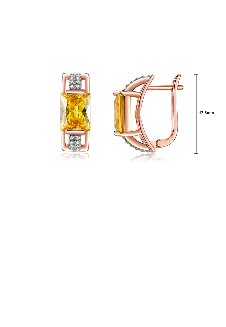 Fashion Temperament Plated Rose Gold Geometric Rectangular Earrings with Yellow Cubic Zirconia - Luxurious Look