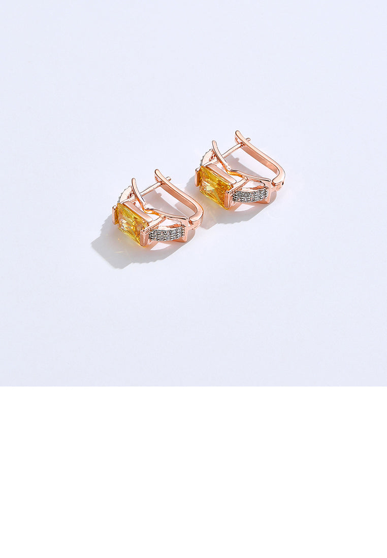 Fashion Temperament Plated Rose Gold Geometric Rectangular Earrings with Yellow Cubic Zirconia - Luxurious Look
