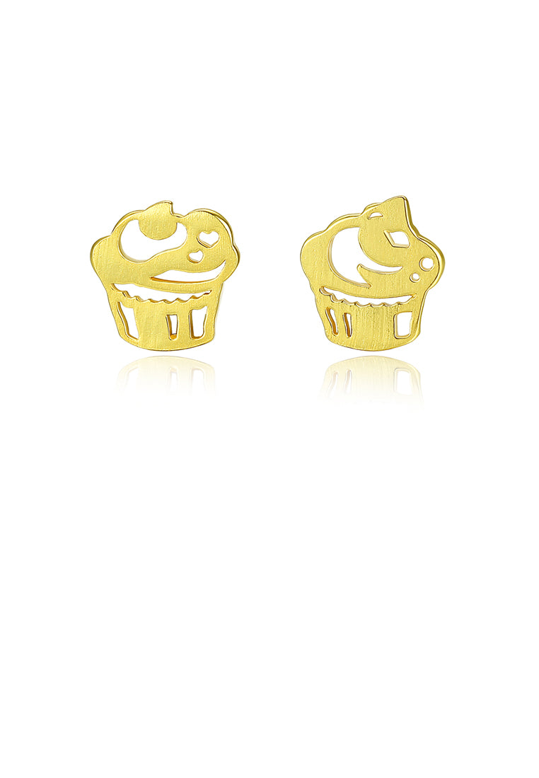 925 Sterling Silver Plated Gold Fashion Sweet Ice Cream Asymmetric Stud Earrings