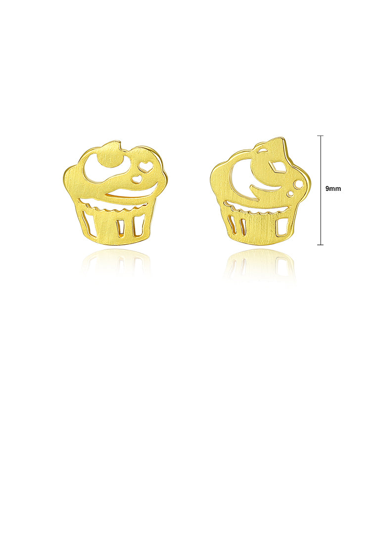 925 Sterling Silver Plated Gold Fashion Sweet Ice Cream Asymmetric Stud Earrings