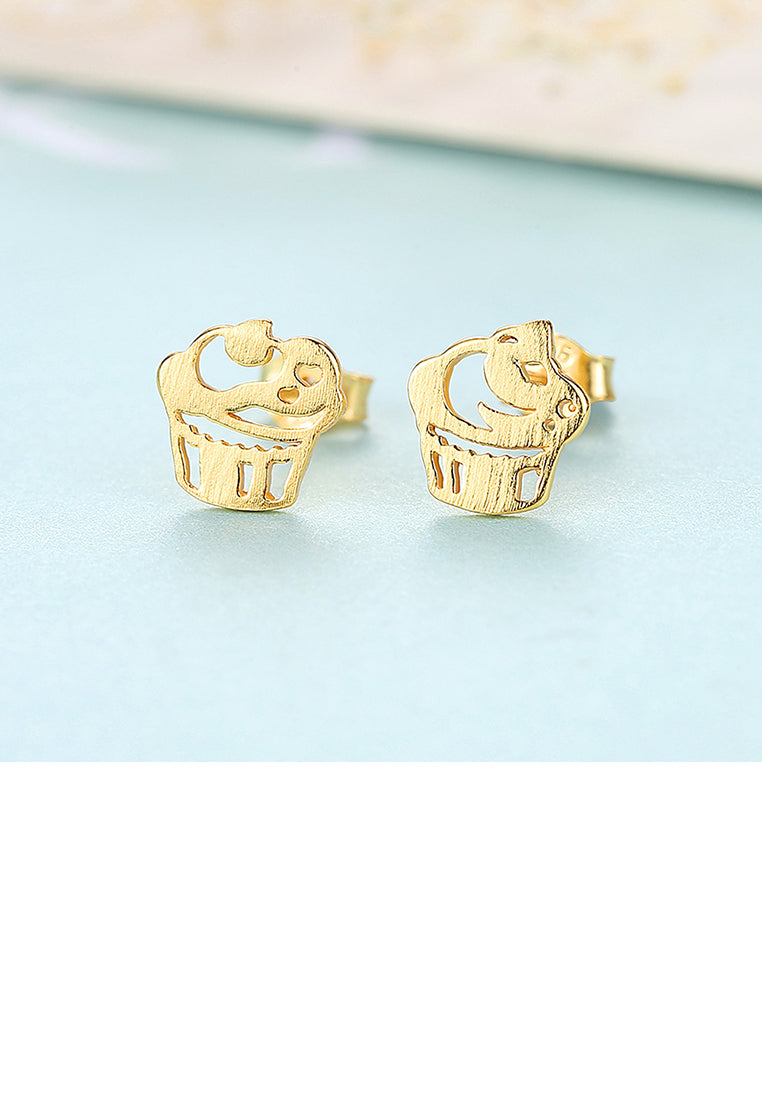 925 Sterling Silver Plated Gold Fashion Sweet Ice Cream Asymmetric Stud Earrings