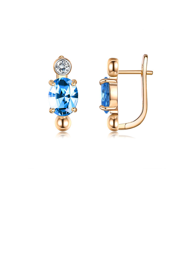 Fashion Temperament Plated Champagne Gold Geometric Oval Earrings with Blue Cubic Zirconia - Luxurious Look