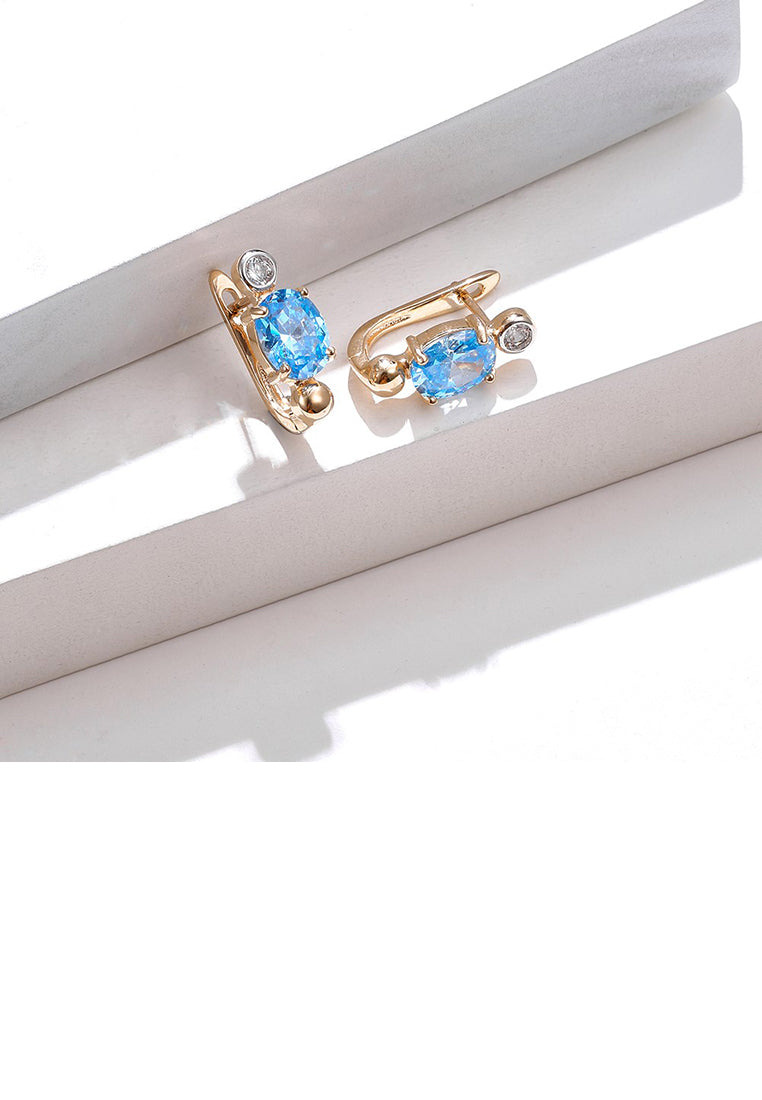 Fashion Temperament Plated Champagne Gold Geometric Oval Earrings with Blue Cubic Zirconia - Luxurious Look