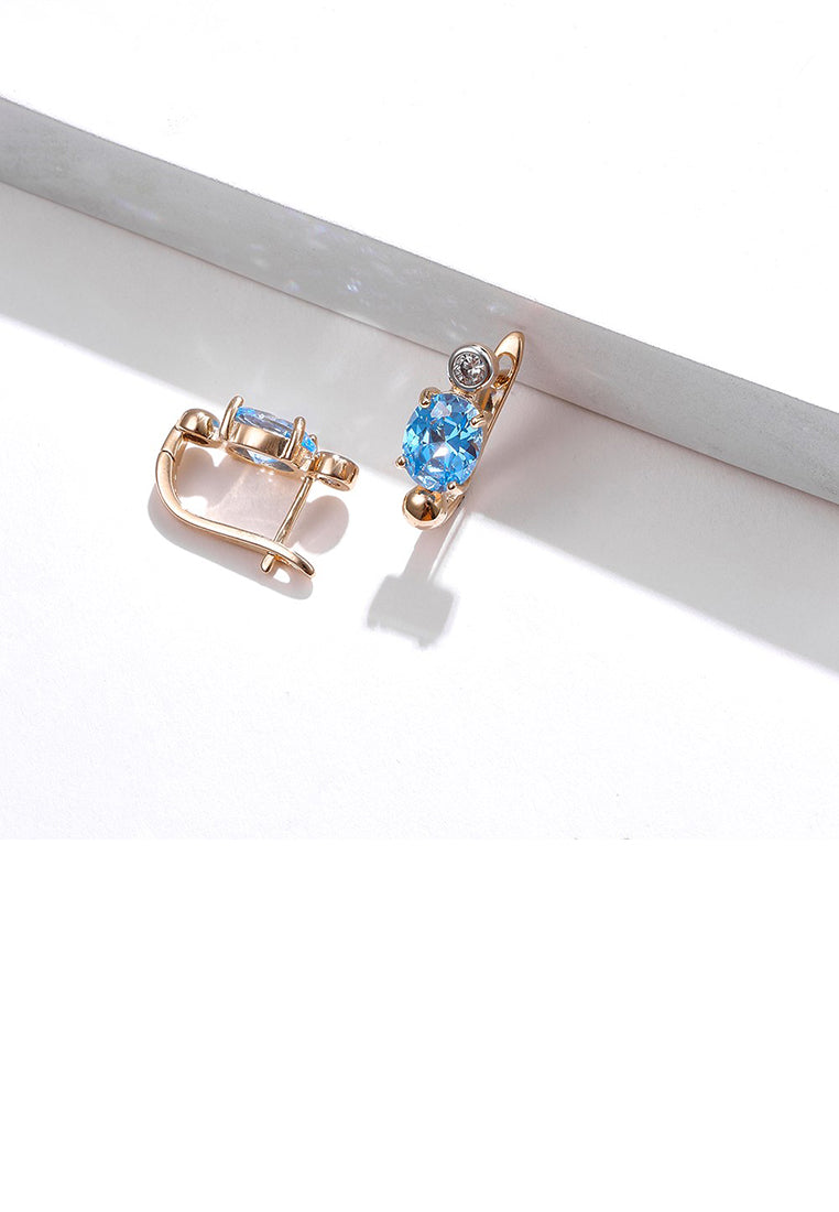 Fashion Temperament Plated Champagne Gold Geometric Oval Earrings with Blue Cubic Zirconia - Luxurious Look