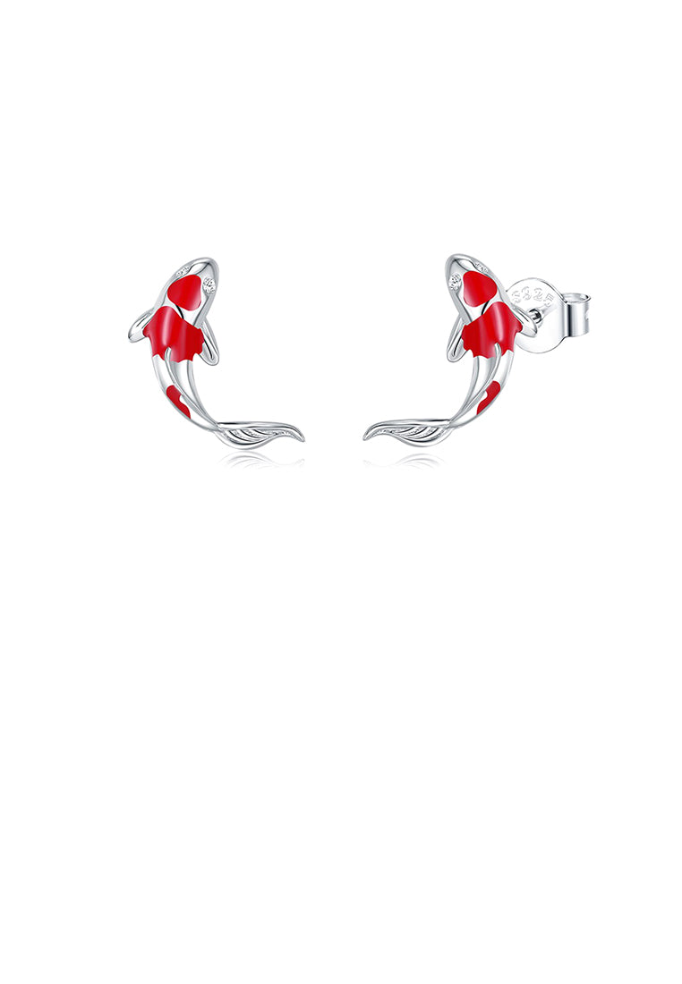 925 Sterling Silver Simple Fashion Carp Stud Earrings with Cubic Zirconia - Luxurious Look