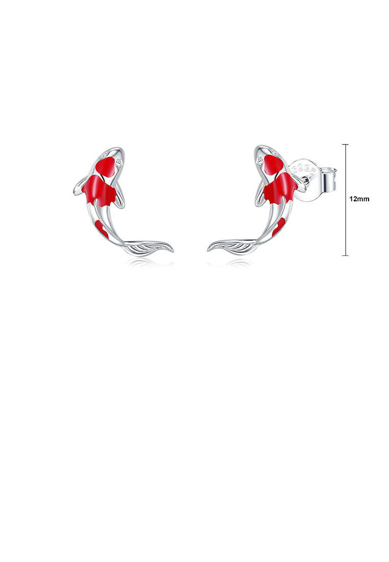 925 Sterling Silver Simple Fashion Carp Stud Earrings with Cubic Zirconia - Luxurious Look