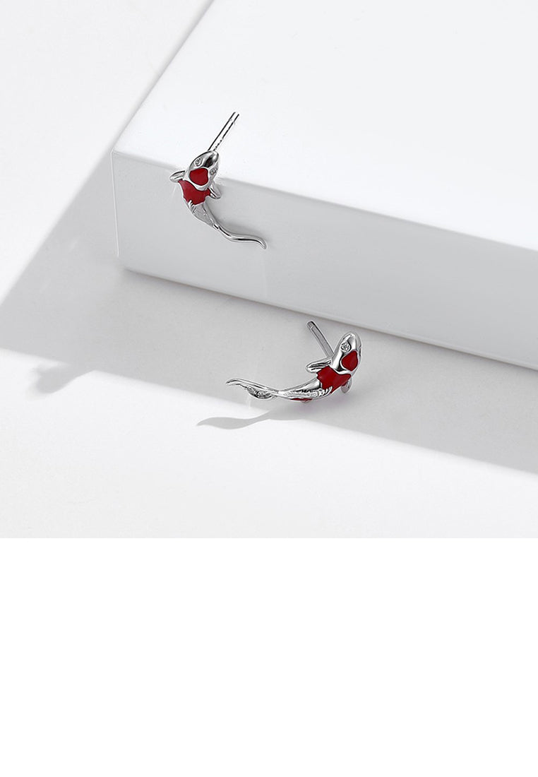 925 Sterling Silver Simple Fashion Carp Stud Earrings with Cubic Zirconia - Luxurious Look
