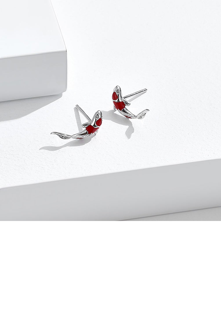 925 Sterling Silver Simple Fashion Carp Stud Earrings with Cubic Zirconia - Luxurious Look