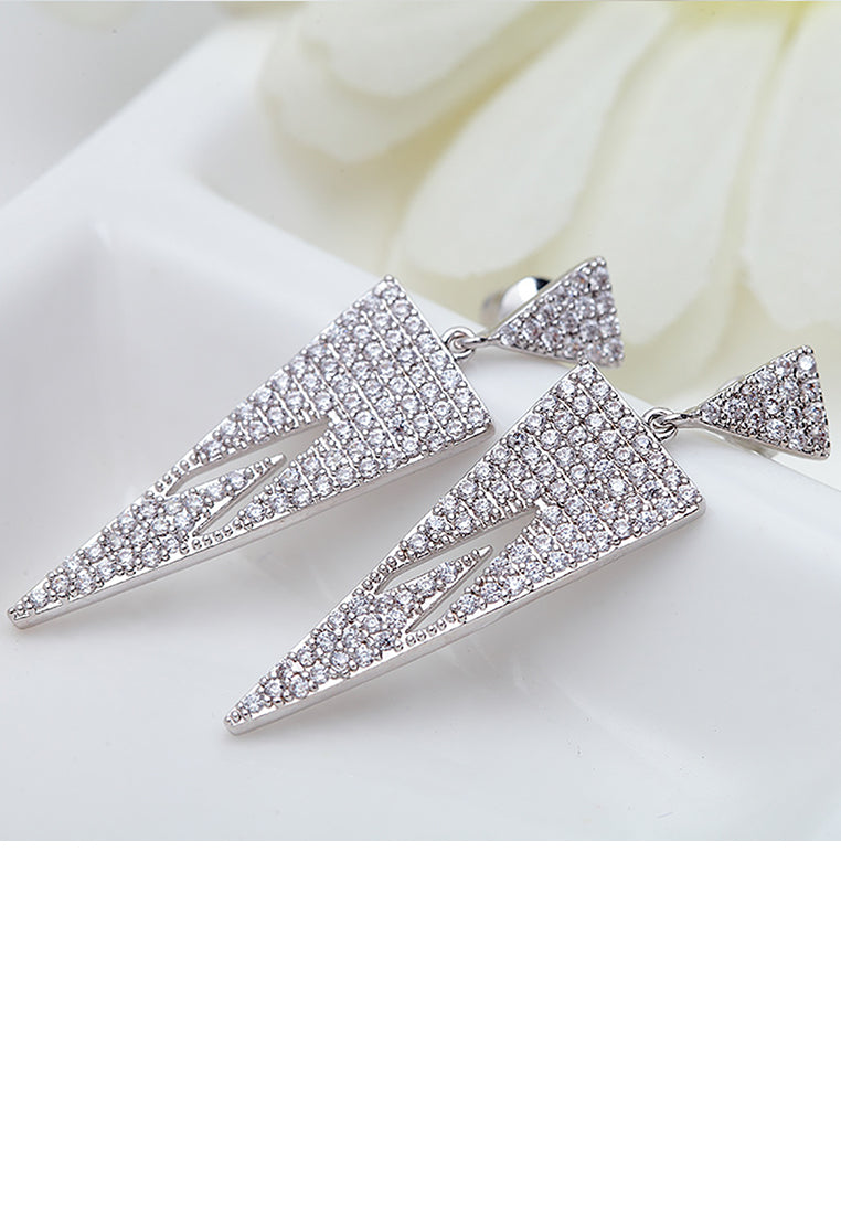 Simple Bright Geometric Triangle Earrings with Cubic Zirconia - Luxurious Look