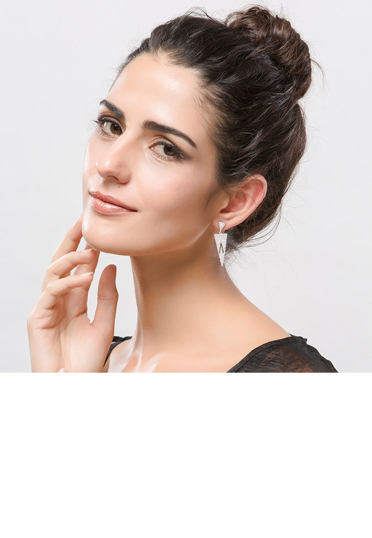 Simple Bright Geometric Triangle Earrings with Cubic Zirconia - Luxurious Look