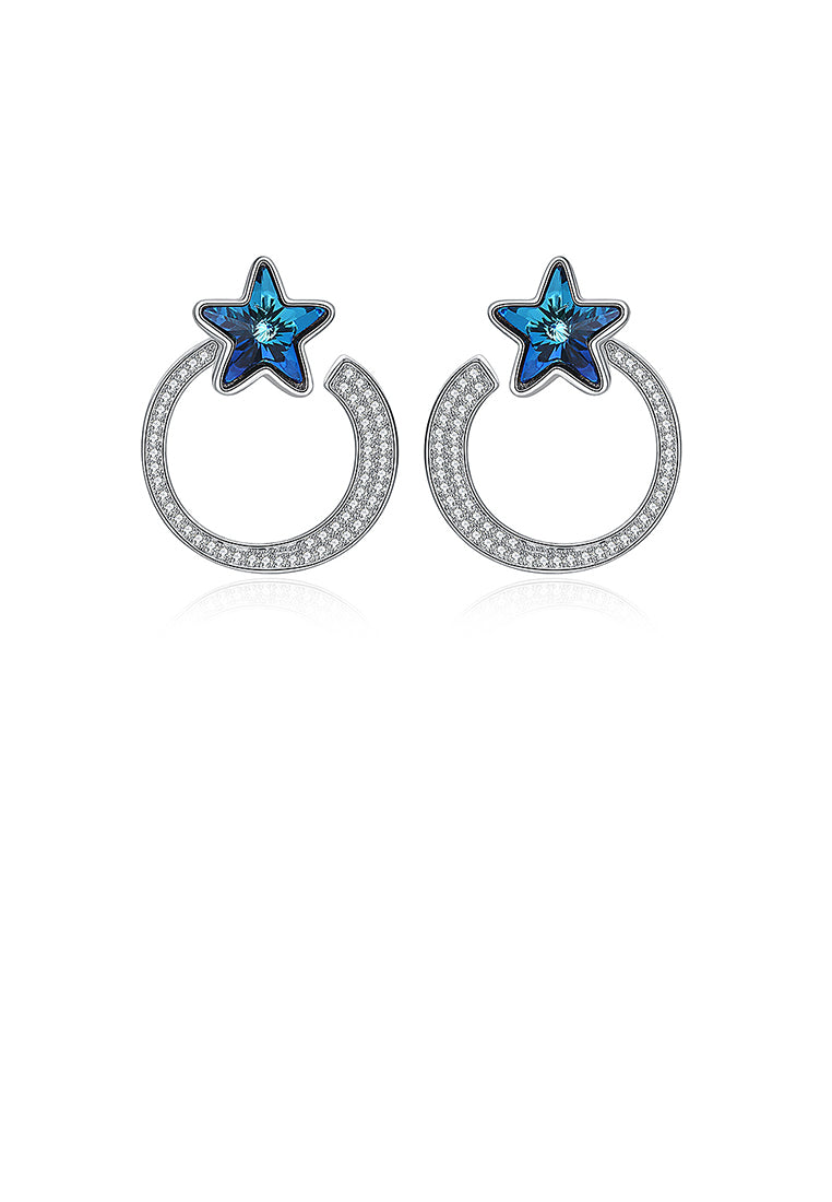 925 Sterling Silver Fashion Elegant Star Circle Earrings and Ear Studs with Blue Austrian Element Crystal