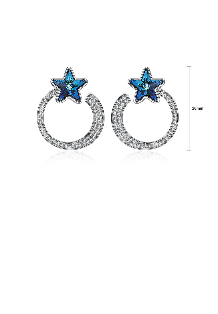 925 Sterling Silver Fashion Elegant Star Circle Earrings and Ear Studs with Blue Austrian Element Crystal