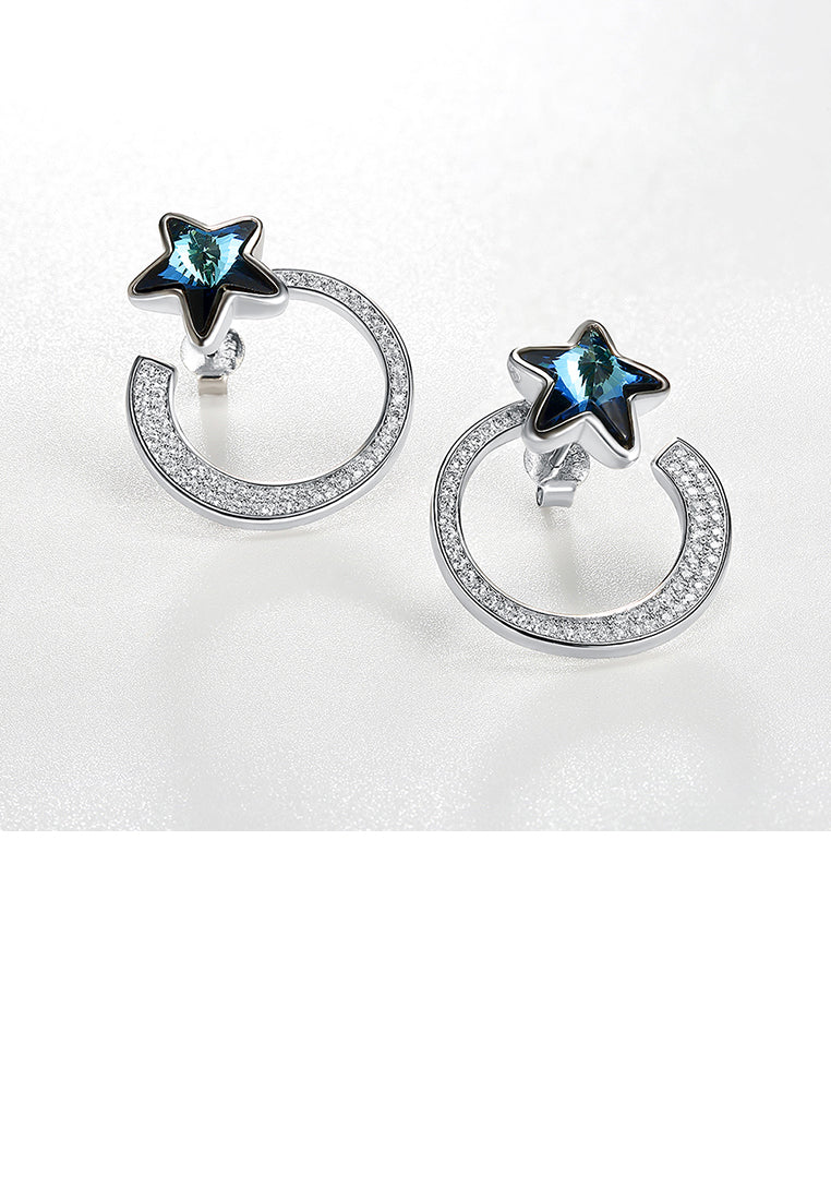 925 Sterling Silver Fashion Elegant Star Circle Earrings and Ear Studs with Blue Austrian Element Crystal