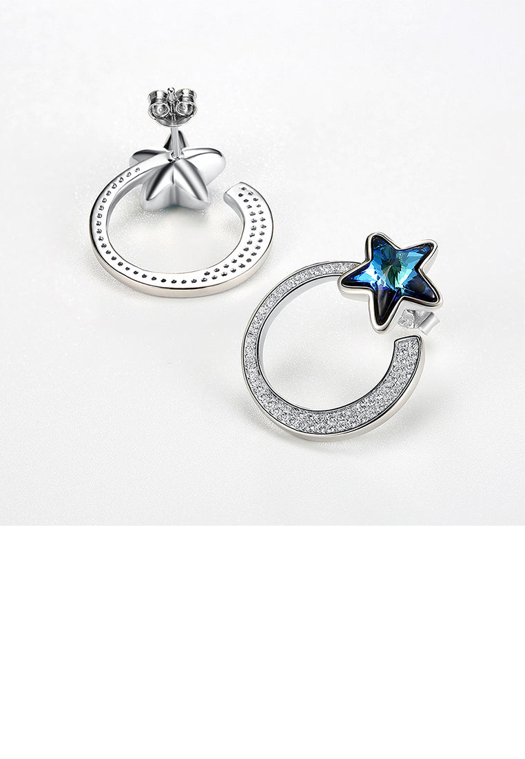 925 Sterling Silver Fashion Elegant Star Circle Earrings and Ear Studs with Blue Austrian Element Crystal