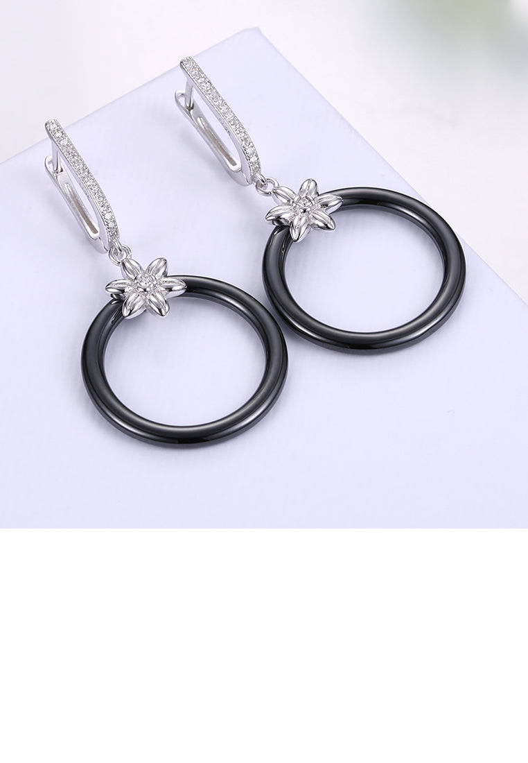 925 Sterling Silver Circle Earrings with Austrian Element Crystal