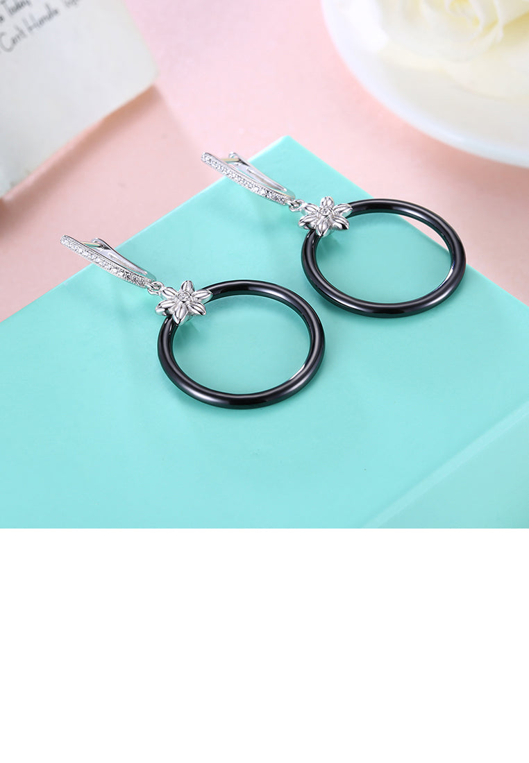 925 Sterling Silver Circle Earrings with Austrian Element Crystal