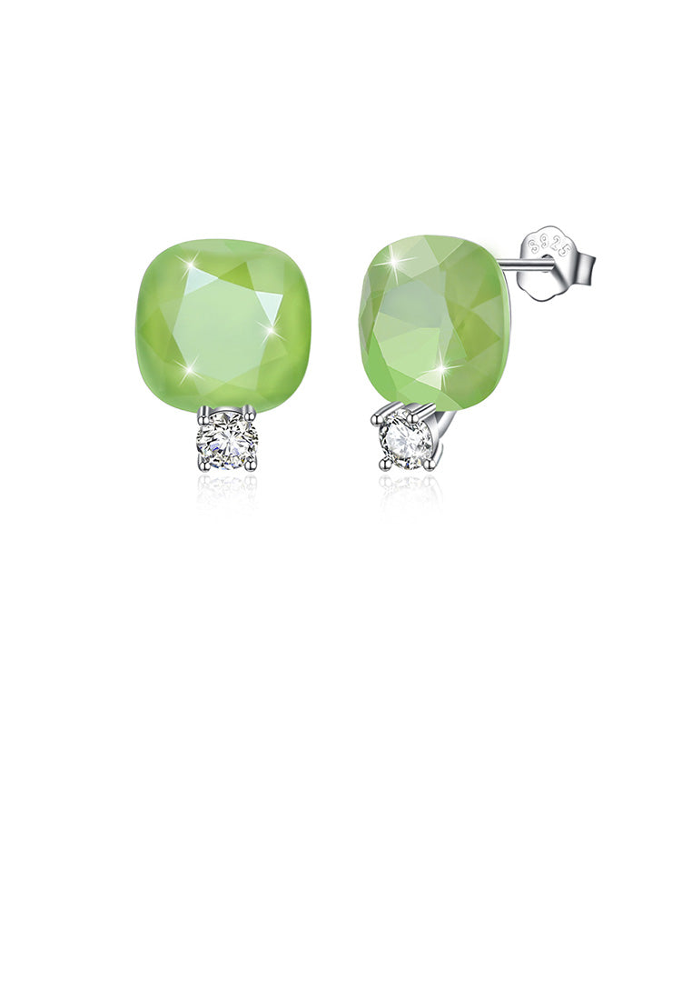925 Sterling Silver Fashion Simple Geometric Square Stud Earrings with Green Austrian Element Crystal