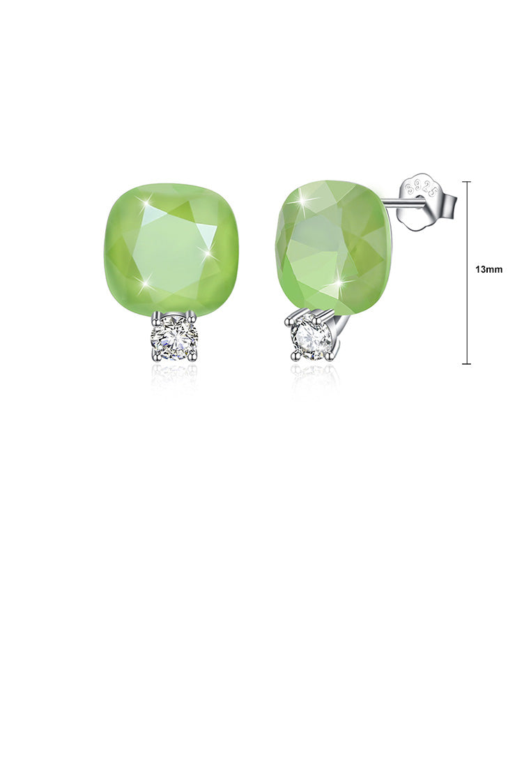 925 Sterling Silver Fashion Simple Geometric Square Stud Earrings with Green Austrian Element Crystal
