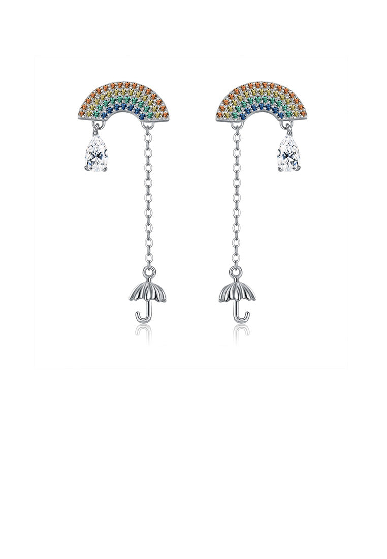 925 Sterling Silver Fashion Rainbow Umbrella Tassel Colored Cubic Zircon Earrings