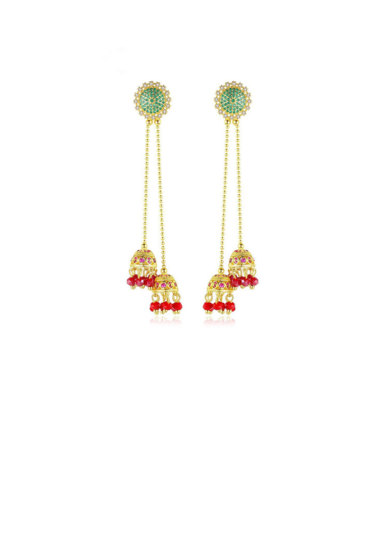 Fashion Simple Plated Gold Geometric Tassel Cubic Zirconia Earrings - Luxurious Look
