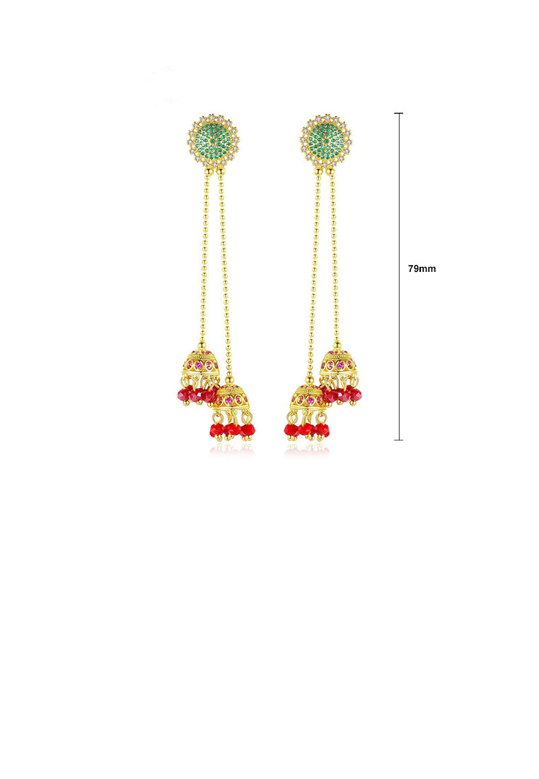 Fashion Simple Plated Gold Geometric Tassel Cubic Zirconia Earrings - Luxurious Look
