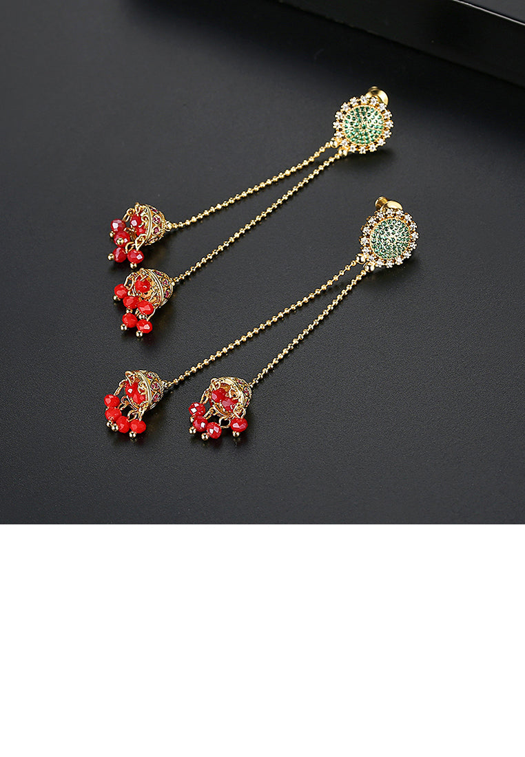 Fashion Simple Plated Gold Geometric Tassel Cubic Zirconia Earrings - Luxurious Look