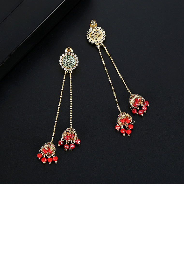 Fashion Simple Plated Gold Geometric Tassel Cubic Zirconia Earrings - Luxurious Look