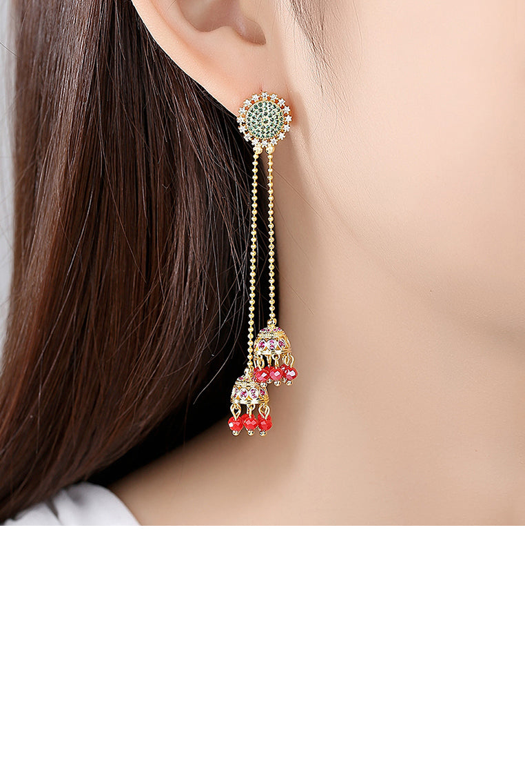 Fashion Simple Plated Gold Geometric Tassel Cubic Zirconia Earrings - Luxurious Look