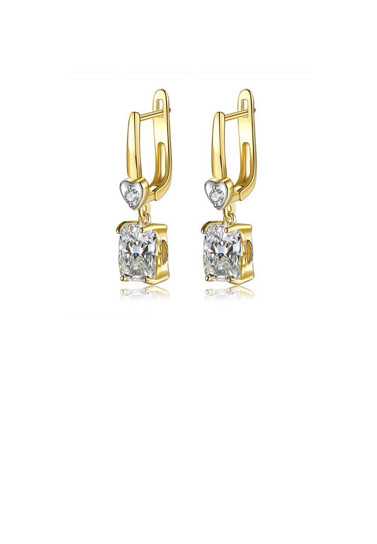 Fashion and Simple Plated Gold Heart-shaped Geometric Square Earrings with Cubic Zirconia - Luxurious Look