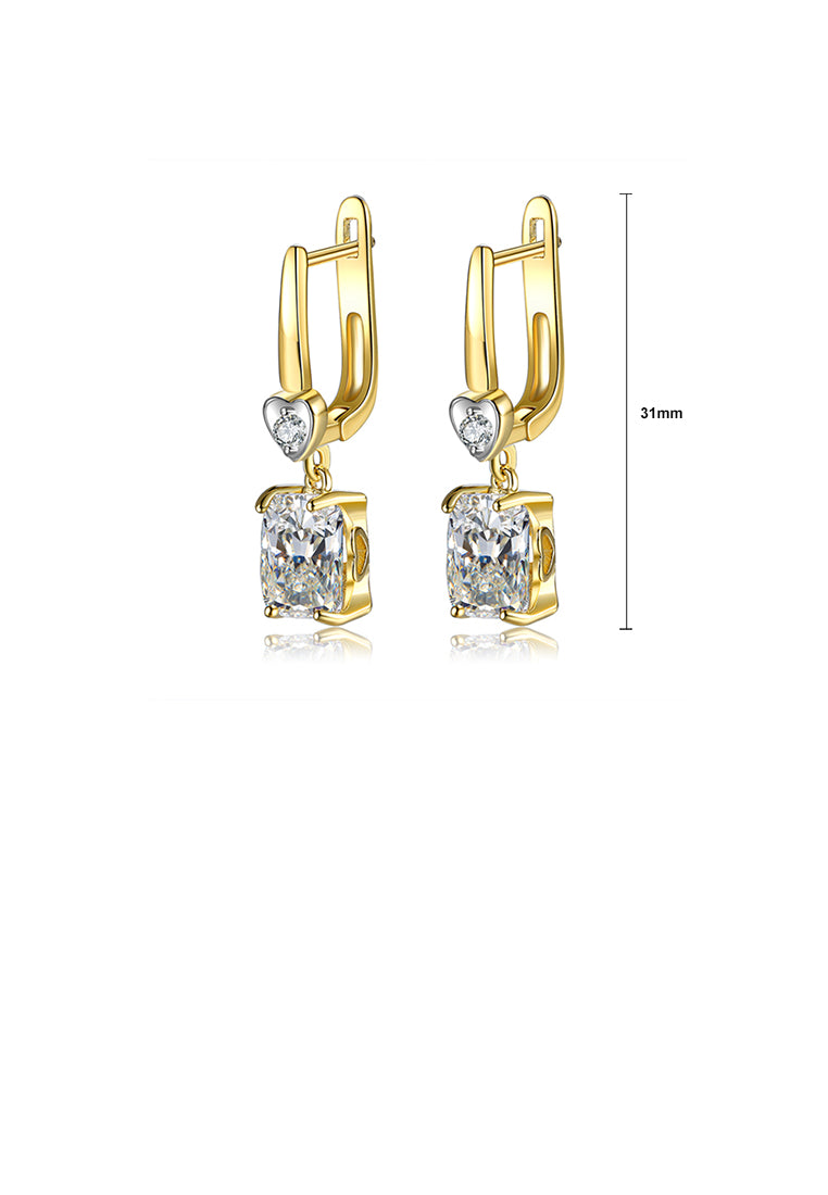 Fashion and Simple Plated Gold Heart-shaped Geometric Square Earrings with Cubic Zirconia - Luxurious Look