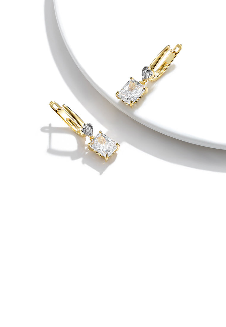 Fashion and Simple Plated Gold Heart-shaped Geometric Square Earrings with Cubic Zirconia - Luxurious Look