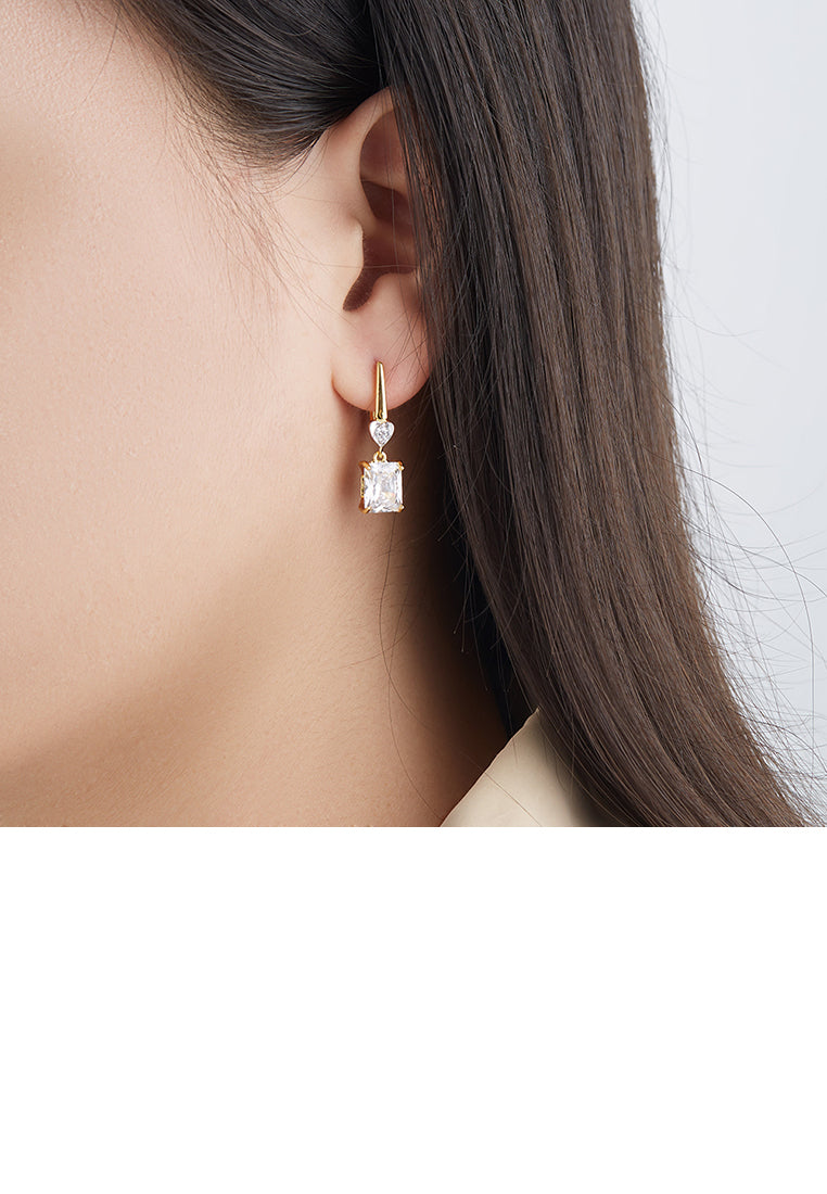 Fashion and Simple Plated Gold Heart-shaped Geometric Square Earrings with Cubic Zirconia - Luxurious Look