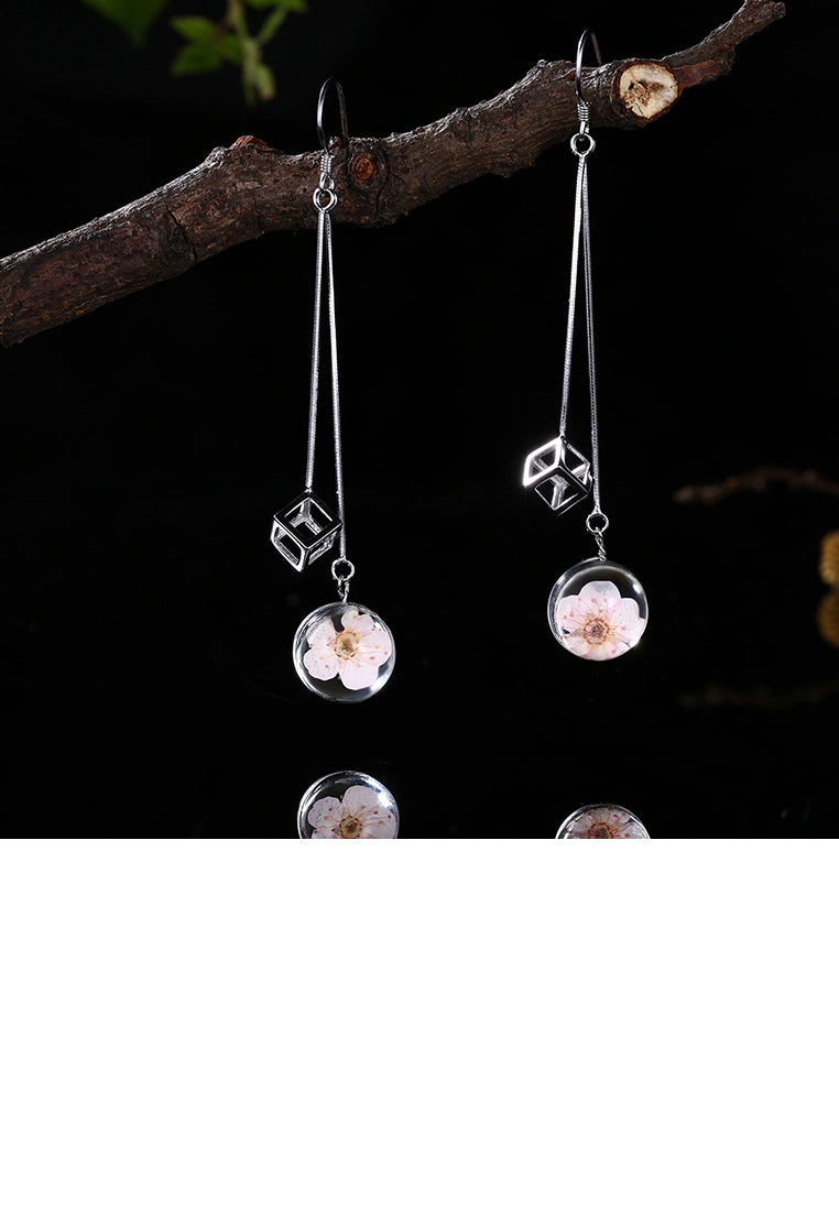 925 Sterling Silver Elegant Sweet and Romantic Flower Long Tassel Earrings