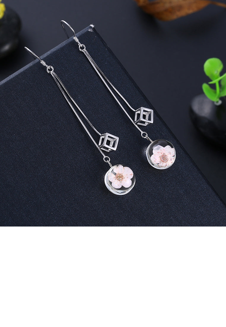 925 Sterling Silver Elegant Sweet and Romantic Flower Long Tassel Earrings