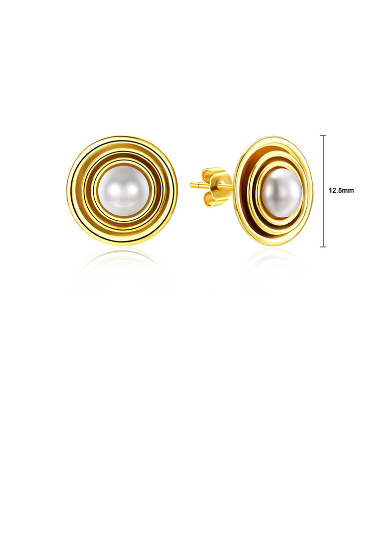 925 Sterling Silver Gold Plated Elegant Fashion Round Pearl Earrings and Ear Studs - Luxurious Look