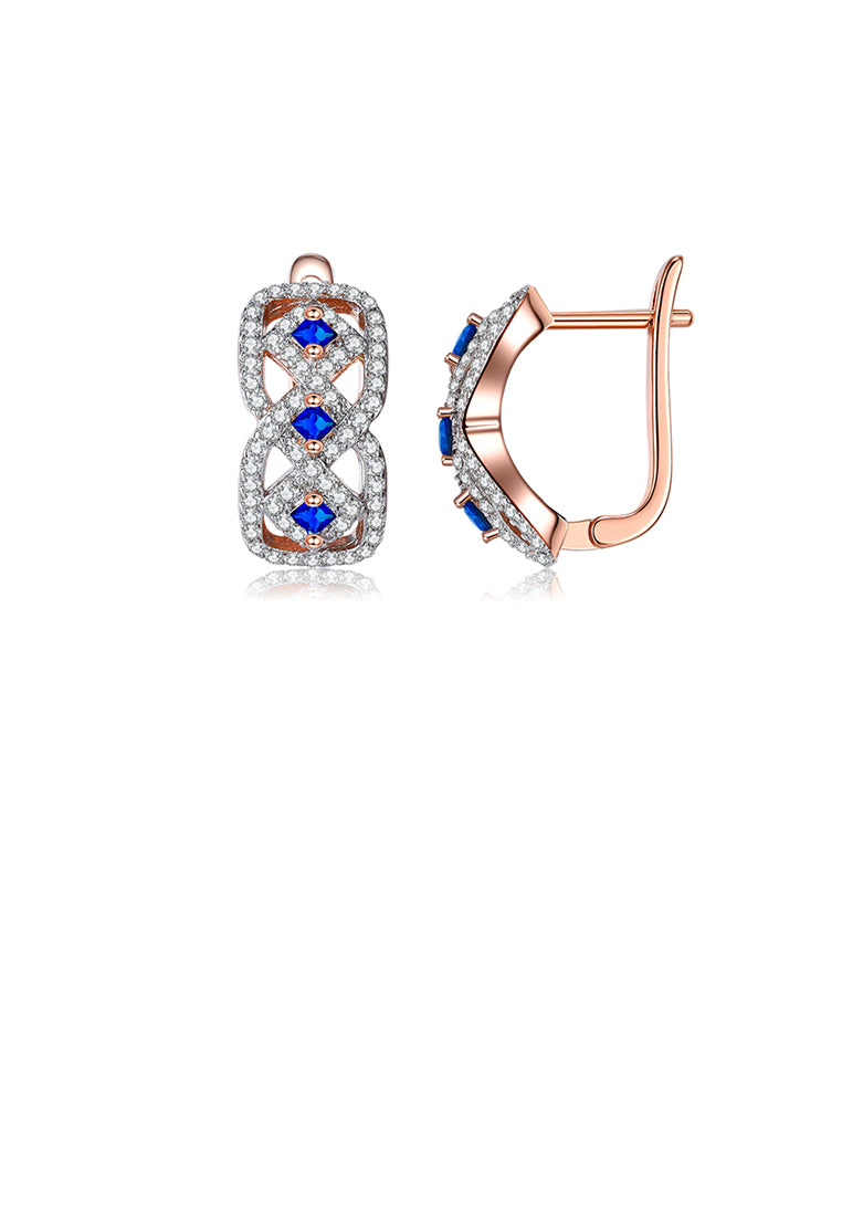Fashion Bright Plated Rose Gold Hollow Geometric Earrings with Blue Cubic Zirconia - Luxurious Look