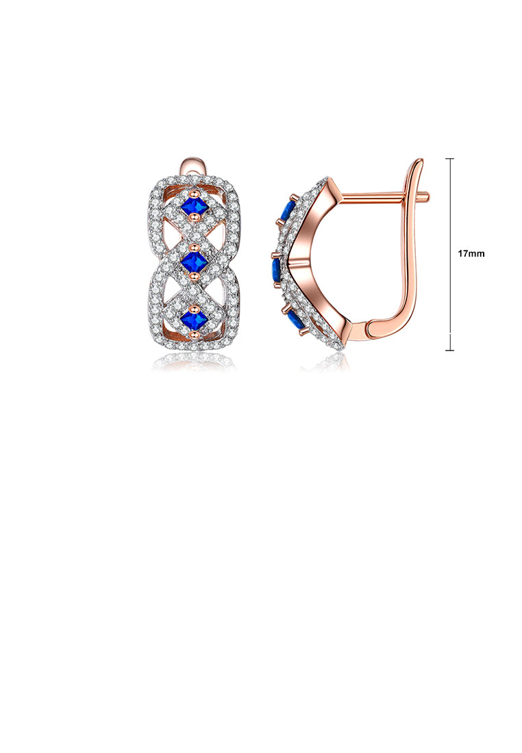 Fashion Bright Plated Rose Gold Hollow Geometric Earrings with Blue Cubic Zirconia - Luxurious Look