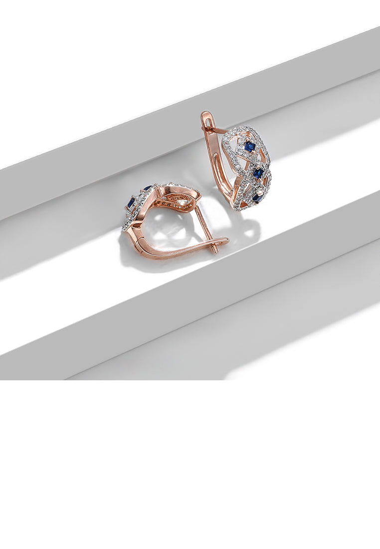 Fashion Bright Plated Rose Gold Hollow Geometric Earrings with Blue Cubic Zirconia - Luxurious Look