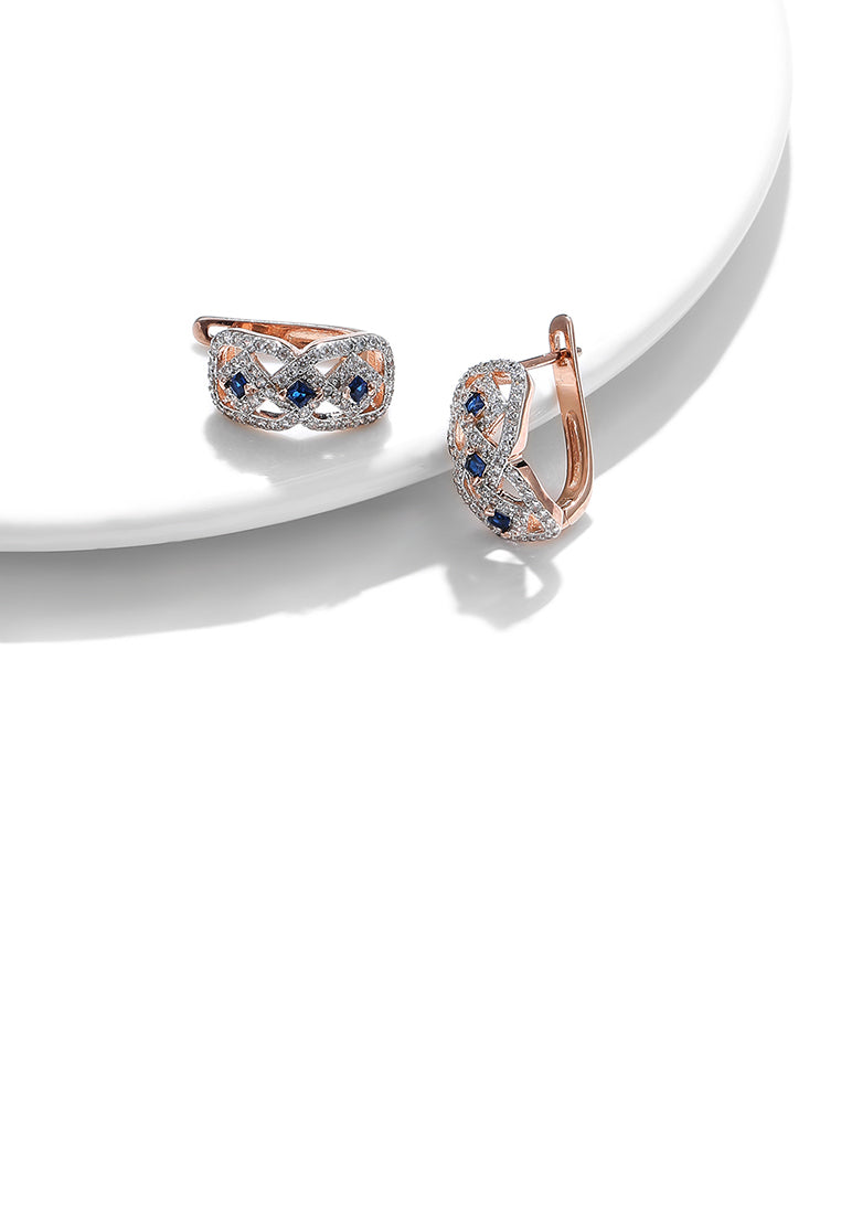 Fashion Bright Plated Rose Gold Hollow Geometric Earrings with Blue Cubic Zirconia - Luxurious Look