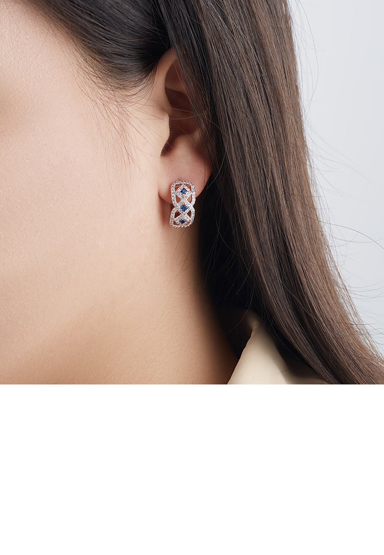 Fashion Bright Plated Rose Gold Hollow Geometric Earrings with Blue Cubic Zirconia - Luxurious Look